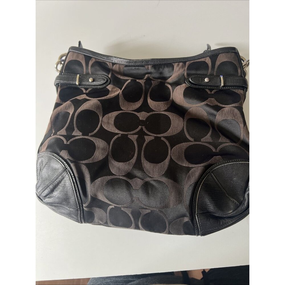 Vintage COACH #16408 Collette Signature Brown & Black Leather Cloth Bag - Picture 10 of 16